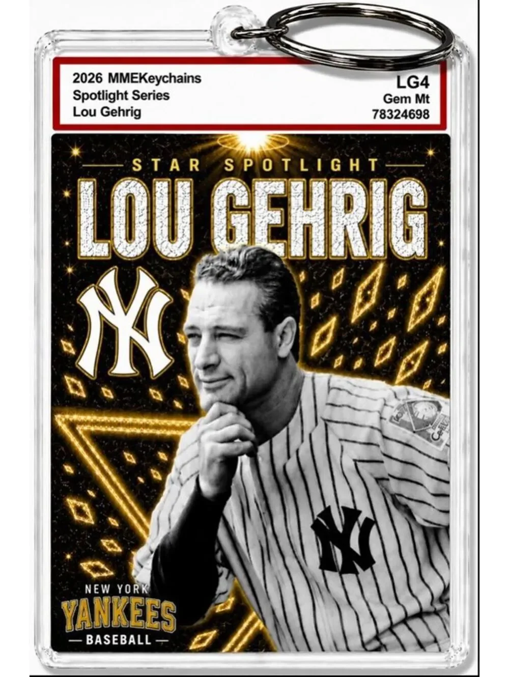 3907 Lou Gehrig Keychain Gold Spotlight Premium Keychain With Nameplate